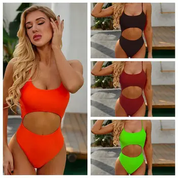

New Teen Style One-Piece Swimsuit Young Ladies Patchwork Plus Size Solid Bathing Suit Women Belly Hollow Out Bikini Swimsuit