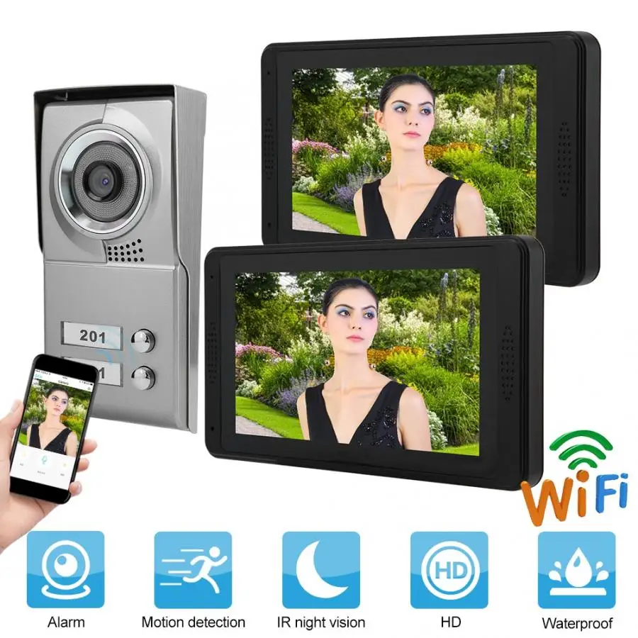 

2 Apartments 7in WIFI Wired Video Door Phone Intercom Smart Doorbell IR Night View