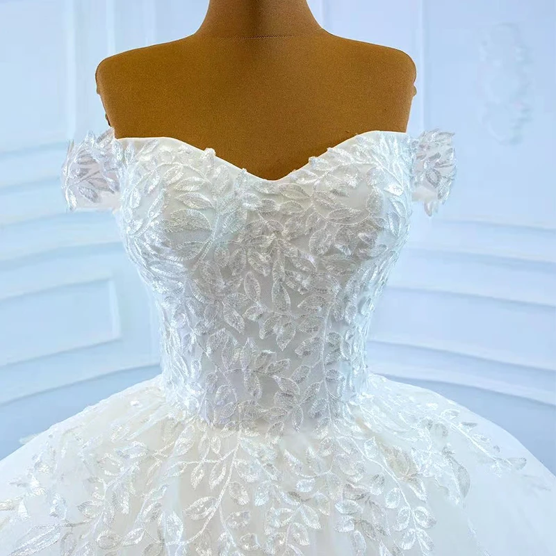 J66712 Elegant Sweetheart Princess Wedding Dresses 2020 Appliques Ball Gowns Short Sleeve Off The Shoulder 6
