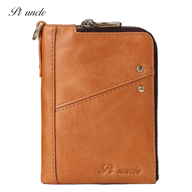 

pi uncle Men RFID Wallet Genuine Leather Designer Zipper Purse Thin Wallets Coin Pocket Card Holder Short Wallet Male Clutch Bag
