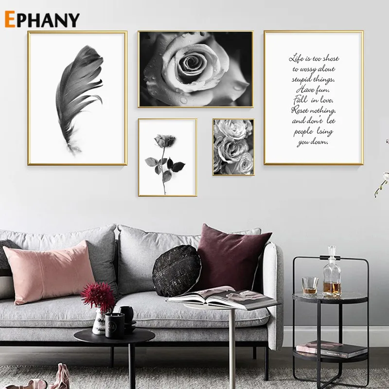 

Black White Flower Rose Botanical Canvas Art Poster Nordic Print Wall Painting Scandinavian Decoration Picture Home Decor