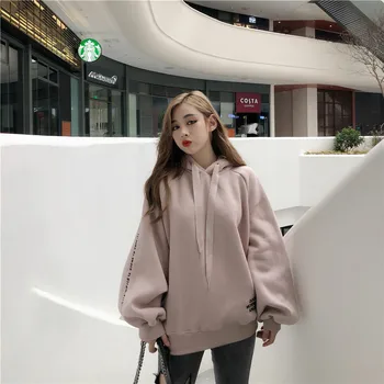 

Hoodies Women Fleece Long Sleeve Solid Color Hooded Sweatshirt womens clothing Letter Harajuku Print Pullover Thick Loose hoddie