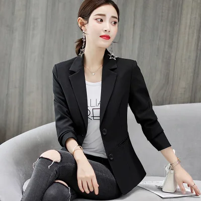 2021 Winter New Women's Suit Coat Slim White Blazer Office Lady Womens Blazers Long Sleeve Notched Office Lady Work Wear Black 4