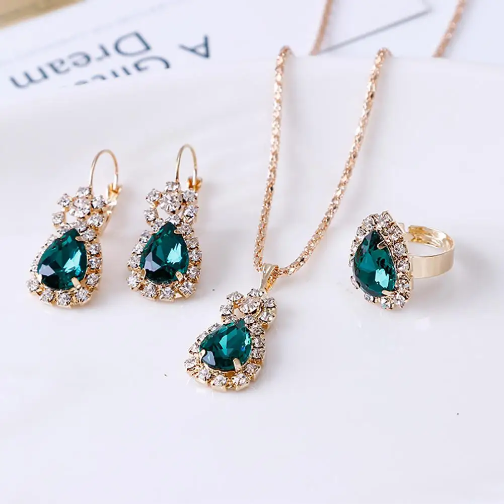 Shiny Women Rhinestone Waterdrop Heart Pendant Wedding Necklace Jewelry DIY Gift 