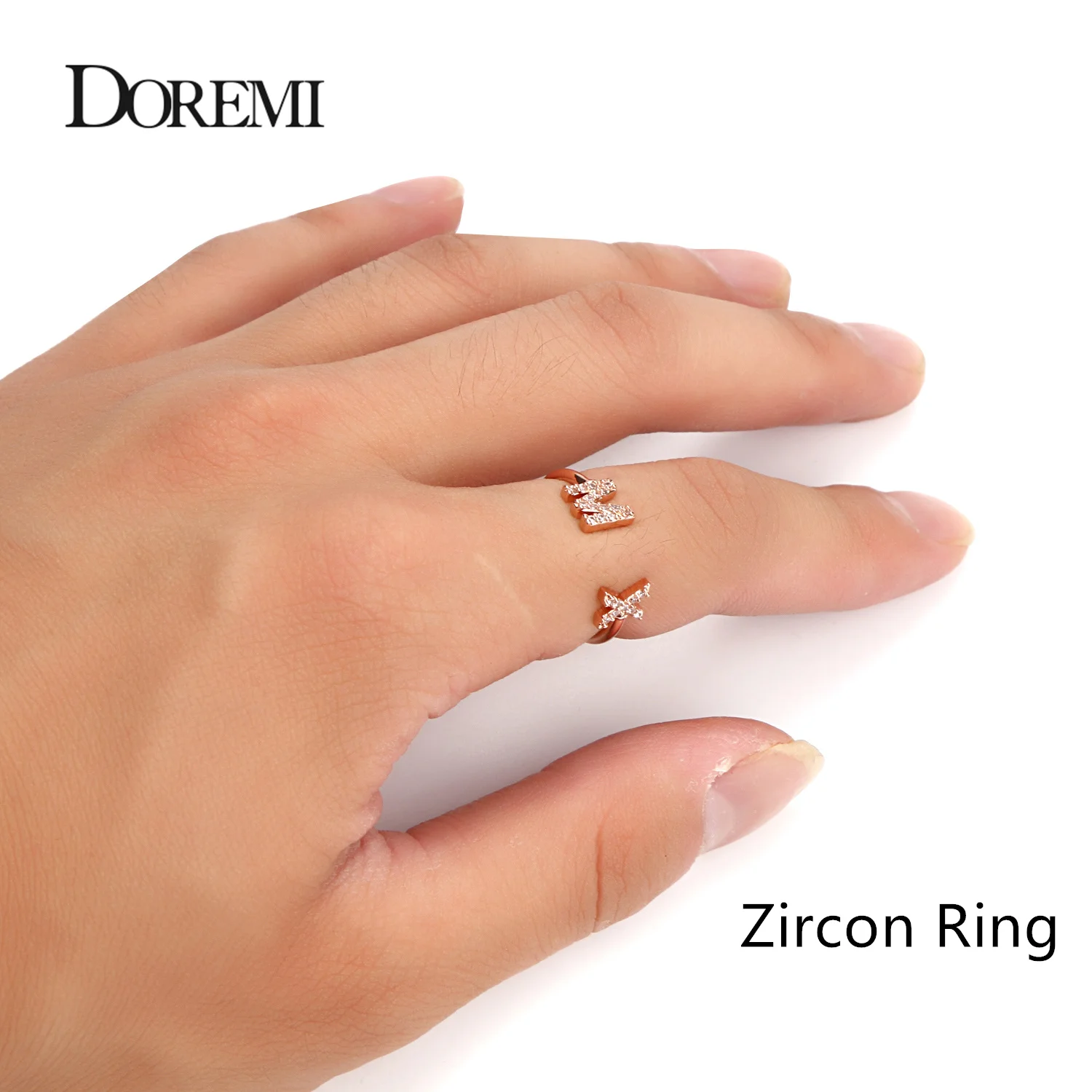 DOREMI 6mm Letter Zircon Stone Custom Initial Ring Women Rose