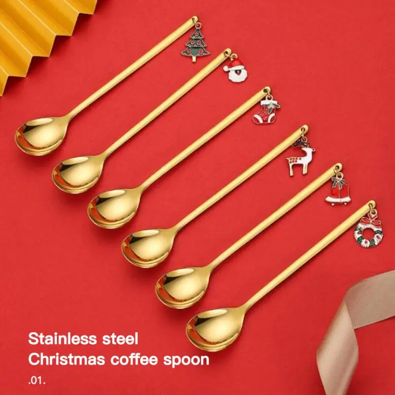 Two-in-one Stainless Steel Coffee Spoon Sealing Clip Kitchen Gold Accessories Recipient Cafe Express Christmas Decoration Gifts | Дом и сад