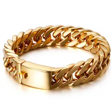 15 мм ширина нержавеющая сталь классический звено цепи браслет для мужчин Роскошные серебряные/золотые браслеты Байкер хипхоп ювелирные изделия