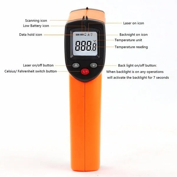 Портативный Бесконтактный ЖК-Инфракрасный цифровой температурный термометр с ЖК-дисплеем, высокоточный Кухонный Термометр