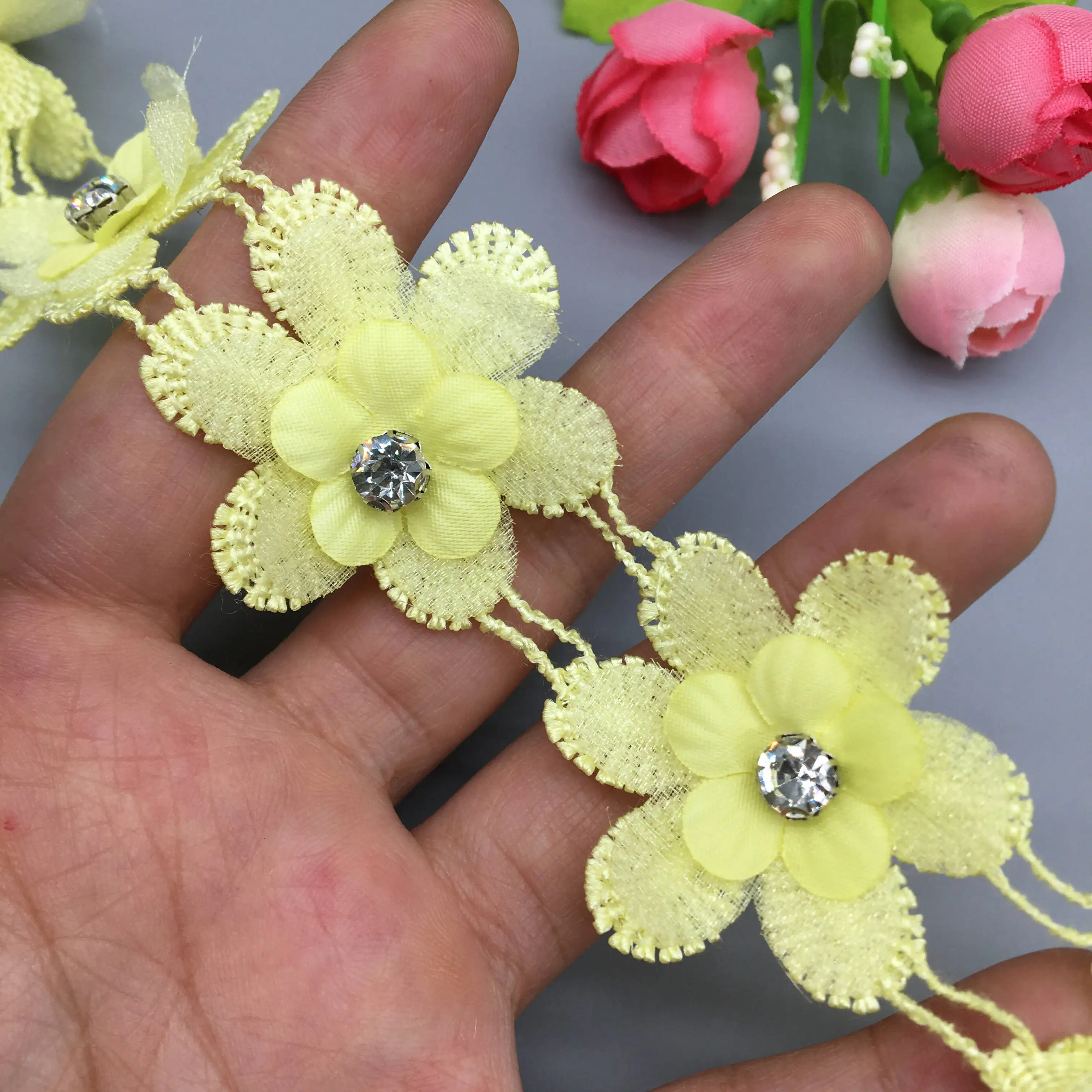 20pcs 4CM Vintage Yellow 3D Snowflake Pearl Lace Trim Fabric Ribbon Applique Sewing Patch Craft DIY Handmade Wedding Dress | Дом и сад