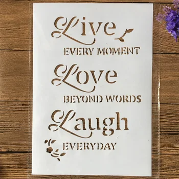 

1Pcs A4 Love Live Laugh DIY Layering Stencils Wall Painting Scrapbook Coloring Embossing Album Decorative Paper Card Template