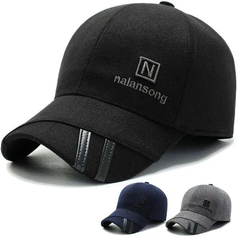 

2019 Winter baseball cap men Fashion Caps Letter hat cotton dad Hats Thick warm Snapback bone Gray black navy blue