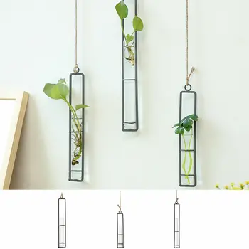 

3 Pcs Creative Wall Hanging Flower Vase Iron Glass Transparent for Hydroponics DIY Plant Container Hanging Decoration