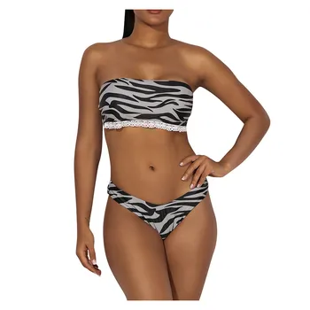 

Bandeau Swim Suit For Women Sexy Bikinis Push Up Swimwear Stripe Bathing Suit Brazilian Split Swimsuit Beach Wear Biquinis Set