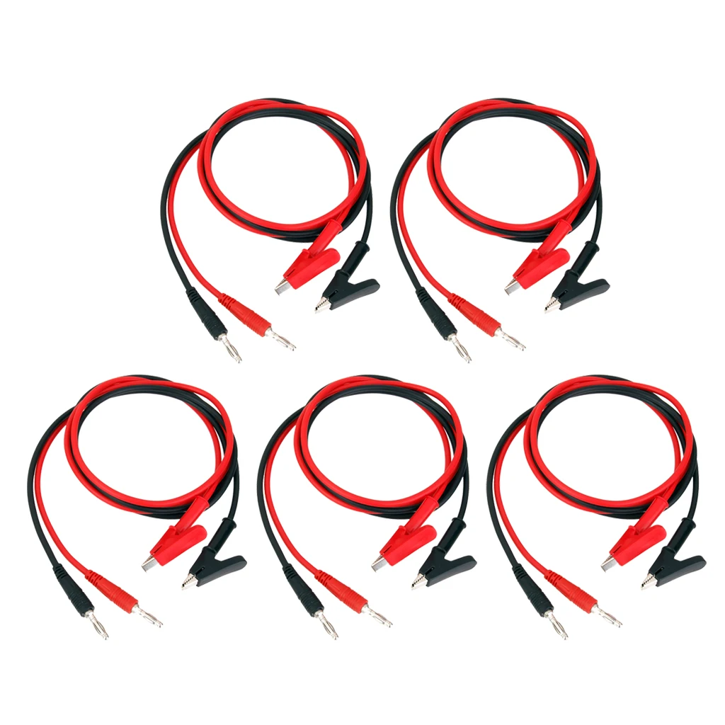 Banana Plugs to Alligator Clips 15A 100cm Copper Multimeter Test Leads Wire Cable (10pcs/Set, Black & Red)