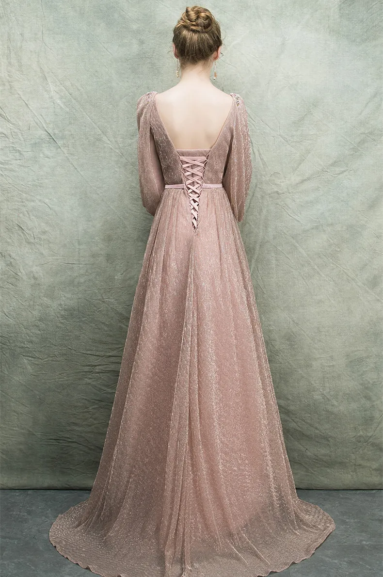 Robe De Soiree Тюль вечернее платье длинное v-образным вырезом с длинными рукавами Abiye Gece Elbisesi торжественное платье