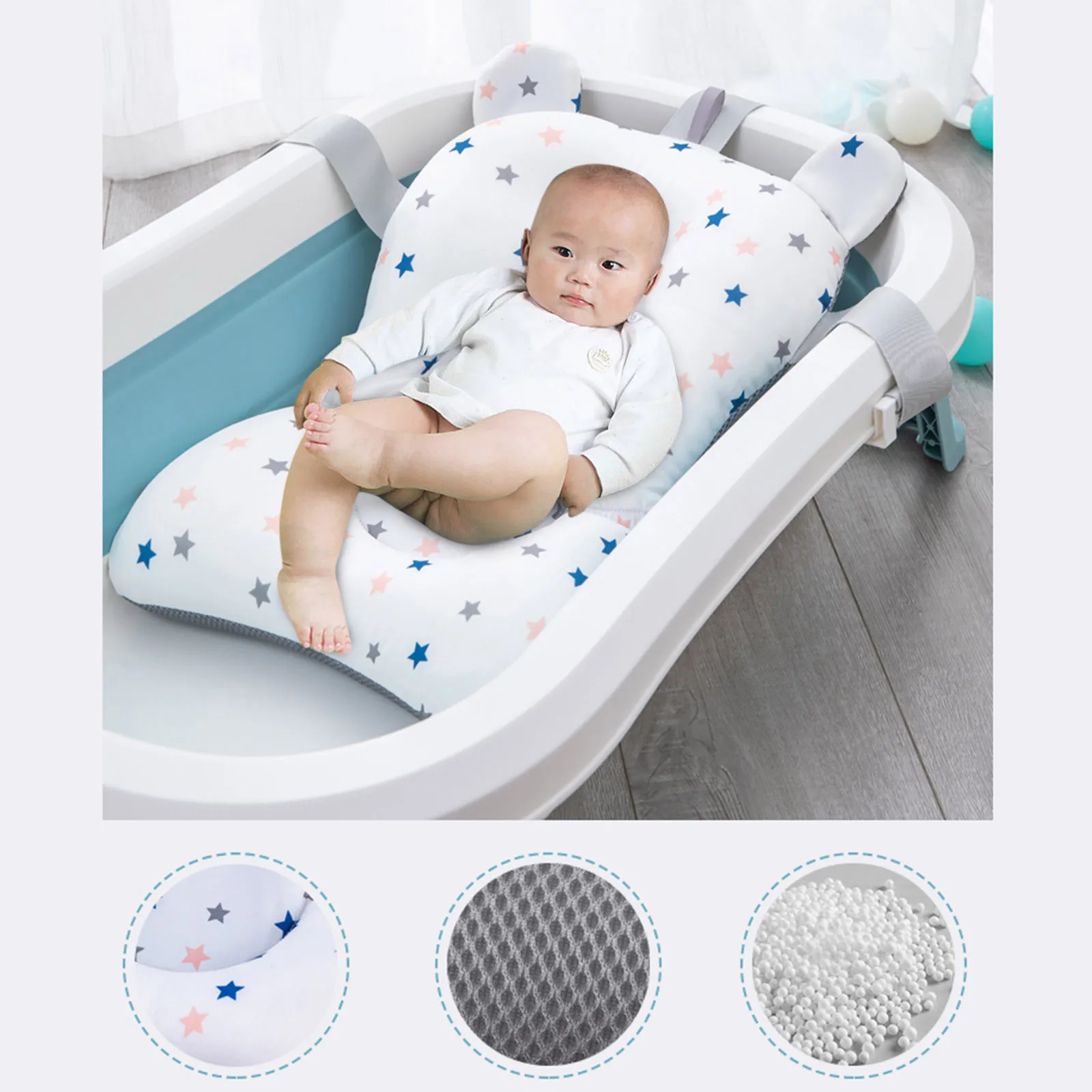 Baby Bath Seat Support Mat Foldable Baby Bath Tub Pad & Chair Newborn