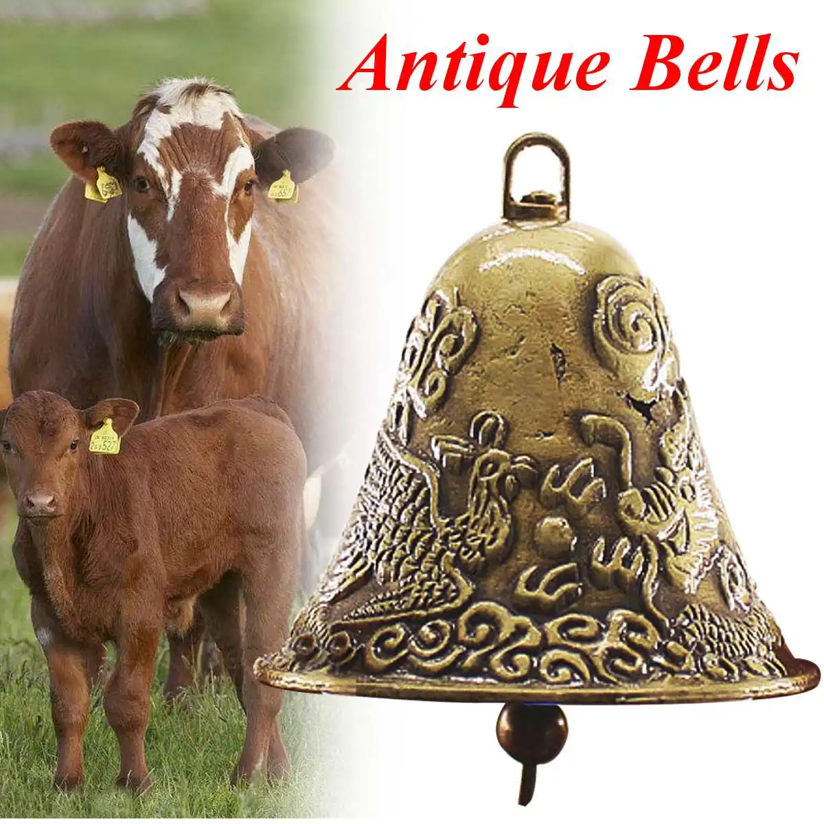 2Pcs Cow Bells, Loud Bells Ornament, Decorative Bells, Antique Style  Grazing Bell, Small Cowbell for Cow Livestock Cattle Dog Sheep