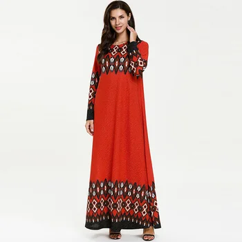 

European and American comfortable fashion women's printed long-sleeved dress A emirates Arab Muslim conservative thin dress