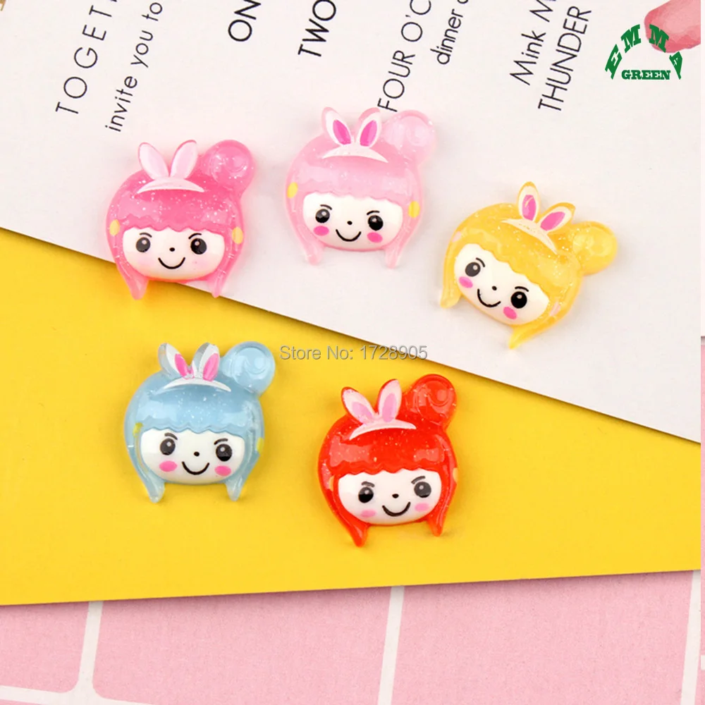 Слайм Шарм бусины Милая девочка голова кабошон Каваий плоская задняя сторона 10