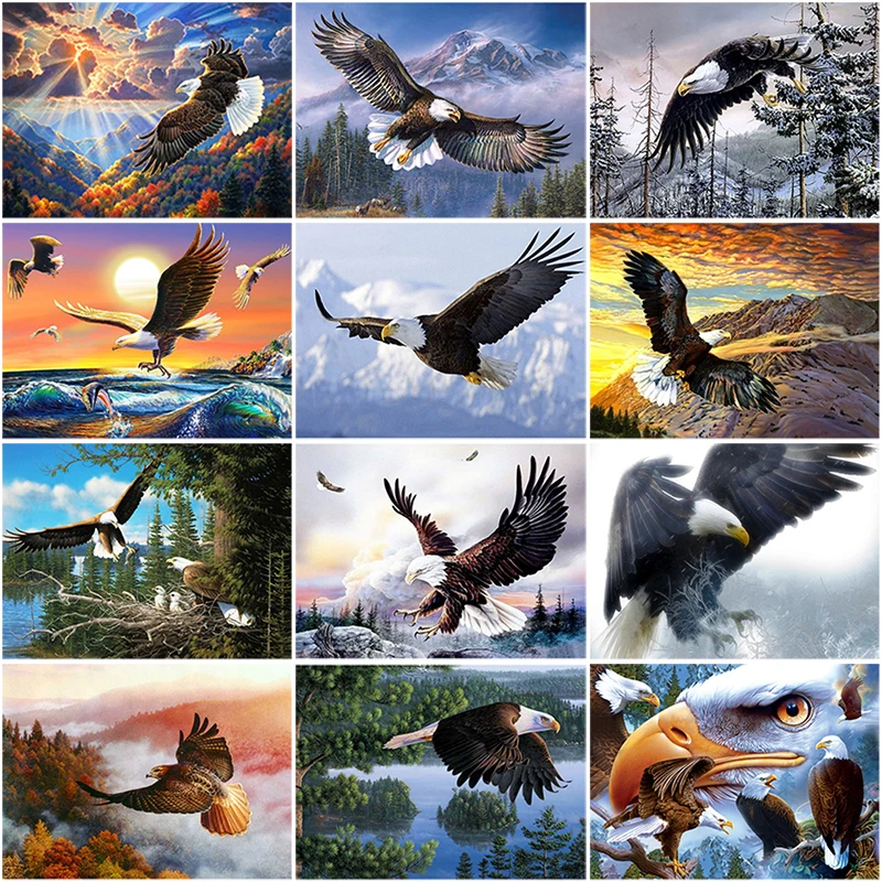 

DIY 5D Diamond Painting Eagle In The Sky Cross Stitch Kits Full Round Diamond Embroidery Animal Mosaic Rhinestone Art Wall Decor