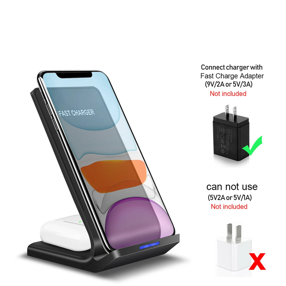Беспроводное зарядное устройство FDGAO 2 в 1 Qi для iPhone 12 11 XS XR X Airpods Pro 15 Вт быстрая