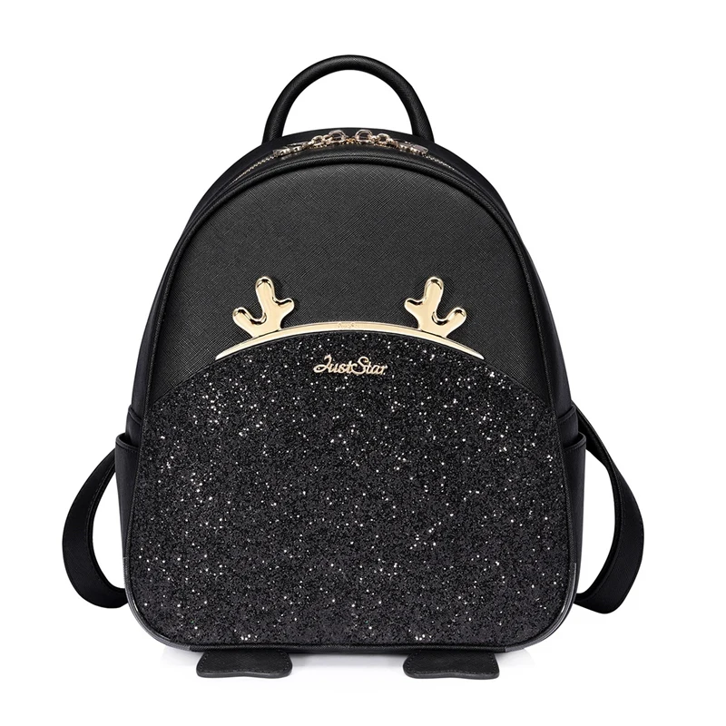 

JUST STAR Brand Women's Leather Backpack Female Fashion Cartoon Deer Horn Tassel Double Shoulder Bags Ladies Travel Backpack