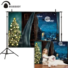 Allenjoy фоновая фотография Рождество дерево Снежинка окно занавеска звездное небо ночь туманный синий фон фотостудия