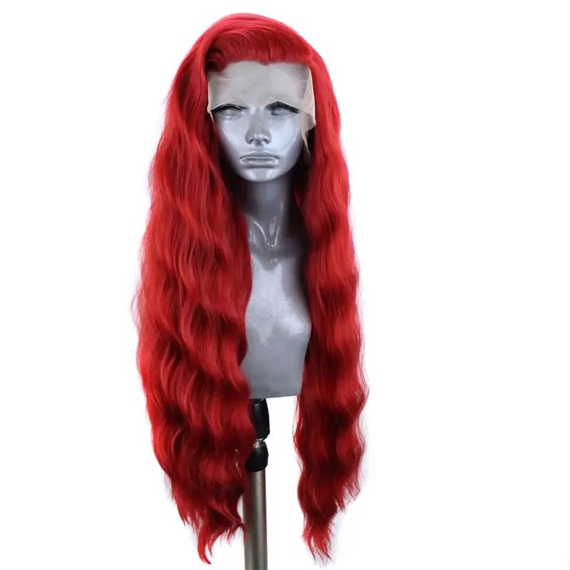 Bombshell красная волна воды ручная вязка синтетический 13*3 парик фронта шнурка жаростойкое волокно естественная линия волос боковая часть для женщин парики