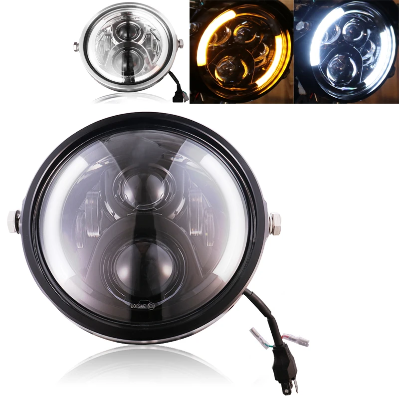 

Motorcycle LED 7" Universal Headlight with Frame Scooter Aluminum Alloy 7 Inch Headlamp for Cafe Racer Bobber Honda GS GN Yamaha