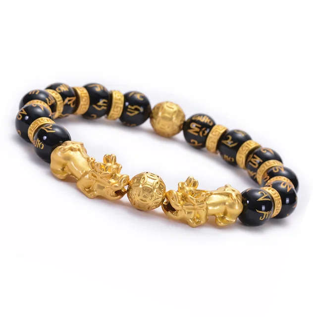 Hitam Obsidian Batu Manik Manik Gelang Pixiu Feng Shui Gelang Emas Warna Baik Luck Kekayaan Gelang Untuk Wanita Pria Perhiasan Baru Strand Gelang Aliexpress