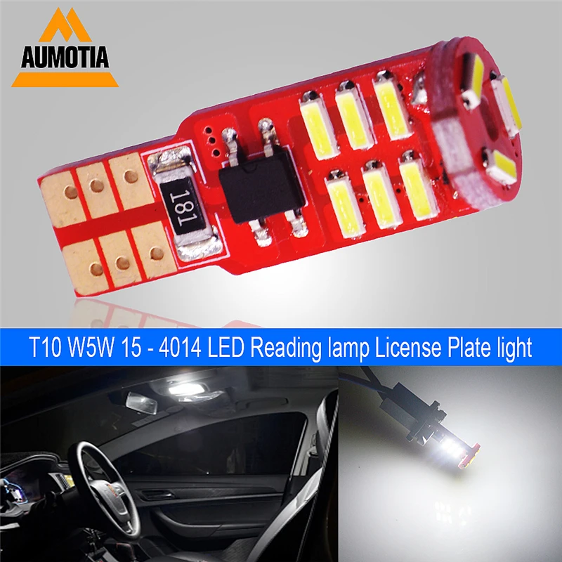 100 шт. автомобиль T10 W5W 194 светодиодный 4014 SMD 15 светодиодный Авто клиновидный для салона светильник Купол Карта багажник габаритный фонарь 12V
