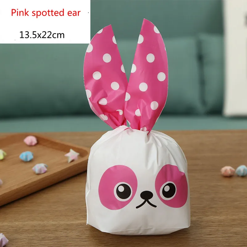 Pink spotted ear 50 шт./лот 13x22 см милый кролик ухо пластиковый мешок печенья сумки подарочные пакеты для конфет Печенье закуски выпечка посылка день рождения декор 66 - Цвет: Pink spotted ear