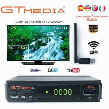 

GTMEDIA V7S HD + WIFI Antenna DVB-S2 HD Youtube PowerVU CLINES Newcamd ricevitore satellitare Set top box migliore freesat v7