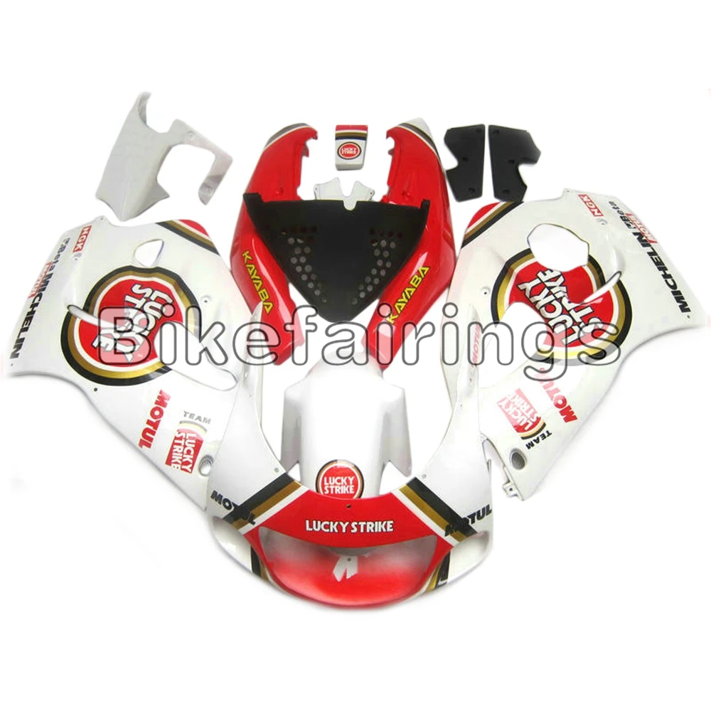 Красный белый Lucky Strike Обтекатели для Suzuki 1996 1997 1998 1999 GSXR600 GSXR750 96 97 98 99 Sportbike ABS Кузов комплект