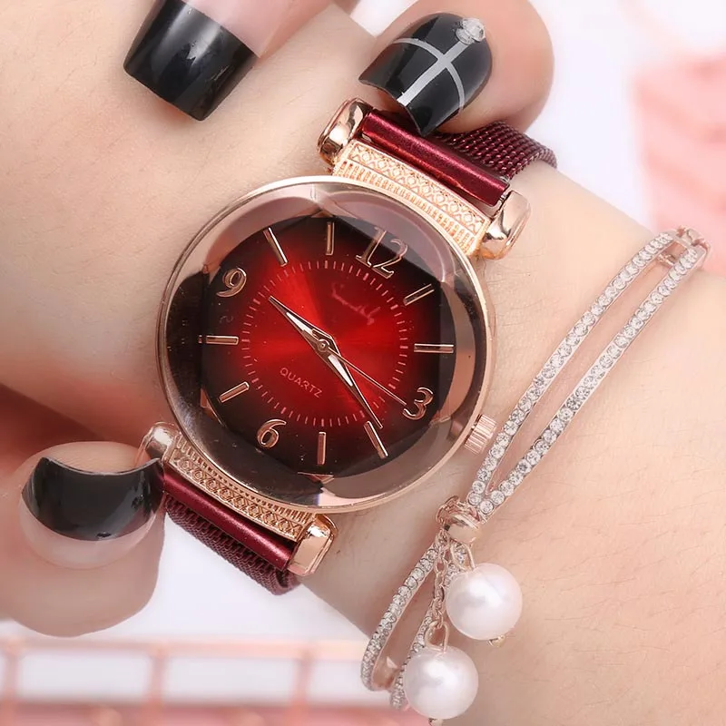 Женские кварцевые женские часы, наручные часы Миланского градиентного циферблата, женские часы с магнитной пряжкой, браслет для девочки, подарок, часы