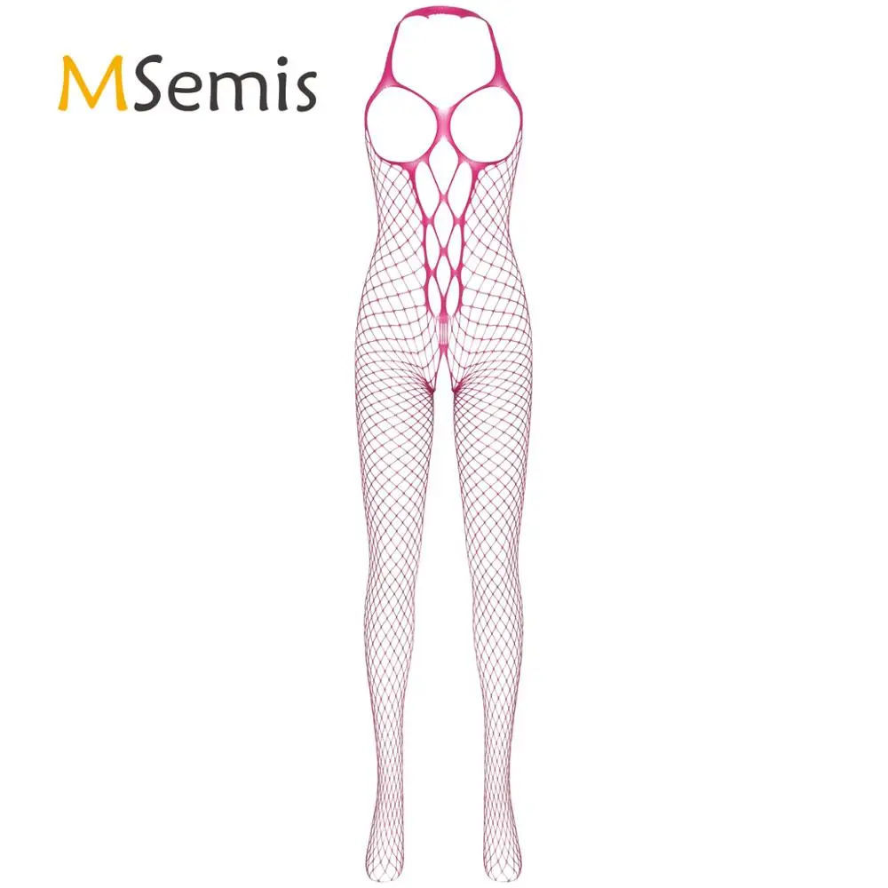 Bodysuit Lingerie Open-Cups Crotchless Full-Body-Stocking HALTER-NECK One-Piece Hollow-Out