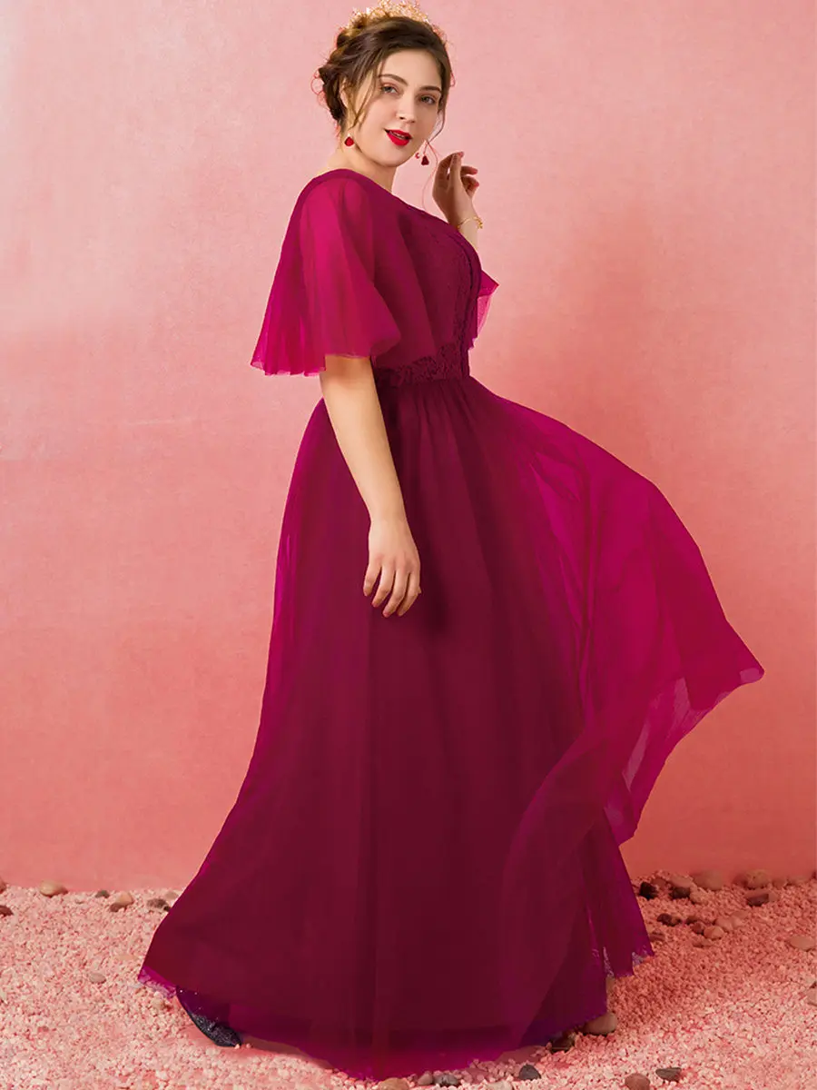 Половина рукава Robe De Soiree Кружева молнии Вечернее платье T503 размера плюс длинные женские вечерние платья бордовое элегантное платье для выпускного вечера