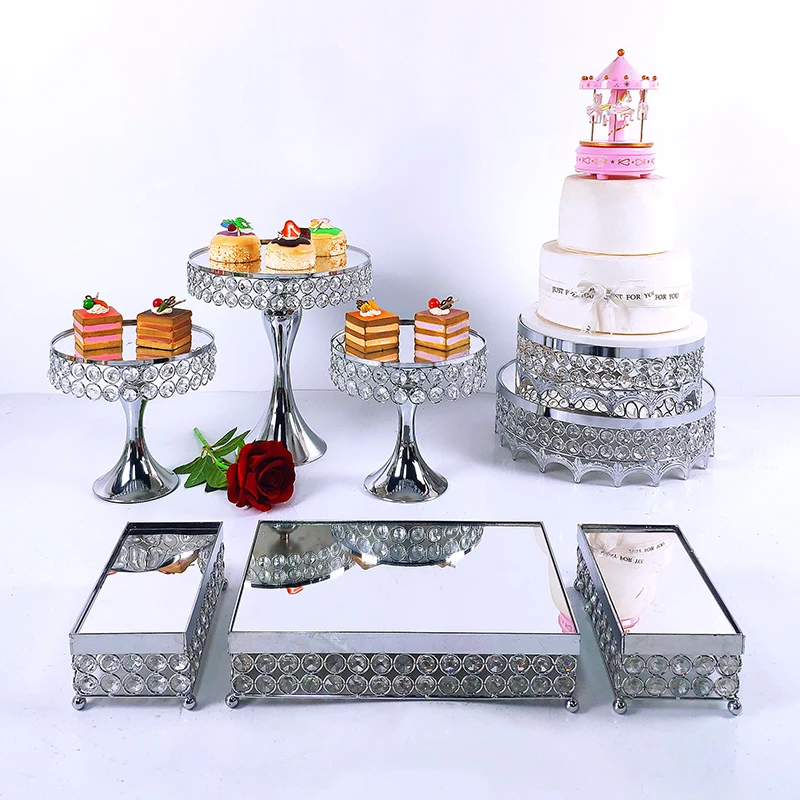 3-7pcs 실버 웨딩 케이크 스탠드 세트 라운드 생일 파티 디저트 금속 먹고 받침대 디스플레이 플레이트 홈 장식