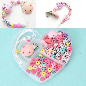 

1 Box Baby Pacifier Chain Set Unfinished Wooden Beads Diy Jewelry Pacifier Clips Gift
