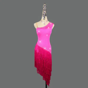 

New Red Fringe Latin Dance Dress Girls Salsa Performance Clothing Latin Professional Competition Costume Female Adult Dress