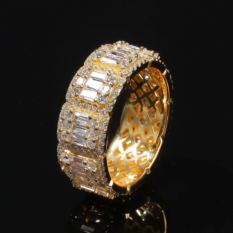 Хип хоп 8 мм 10 мм Полное CZ кубический циркон очарование Iced Out Bling Tready медное циркониевое кольцо для мужчин женщин ювелирные изделия золото серебро