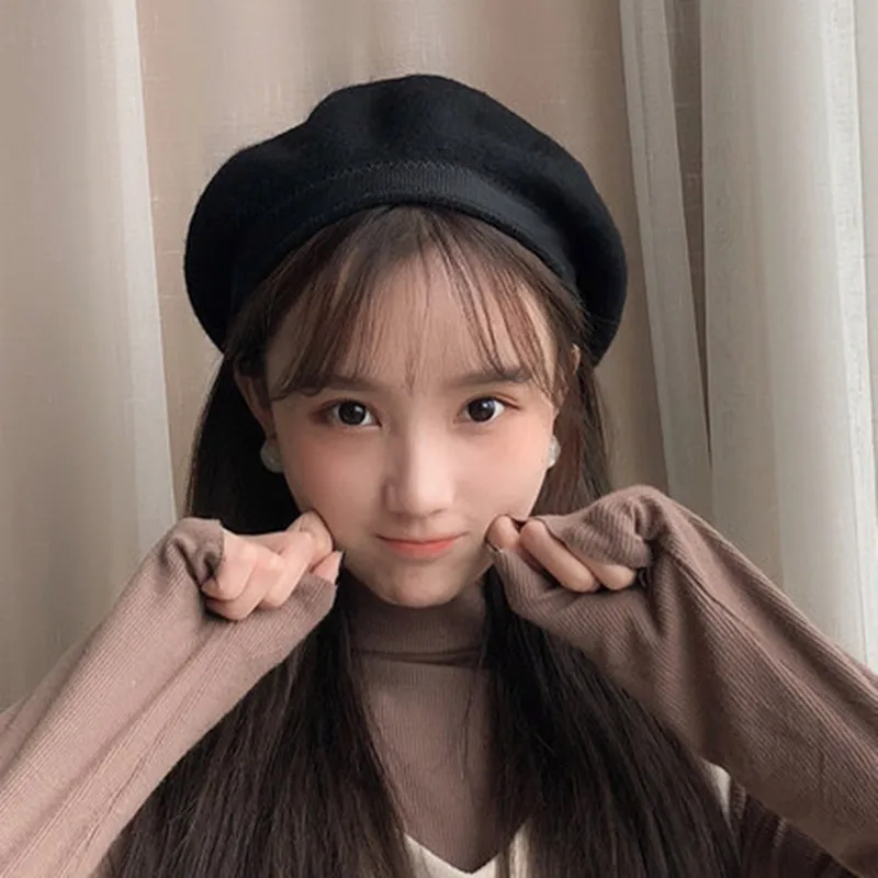 

Beret Female Autumn-Winter Korean Edition Japanese Baitie Leisure British retro hat lovely fashionable bud cap winter