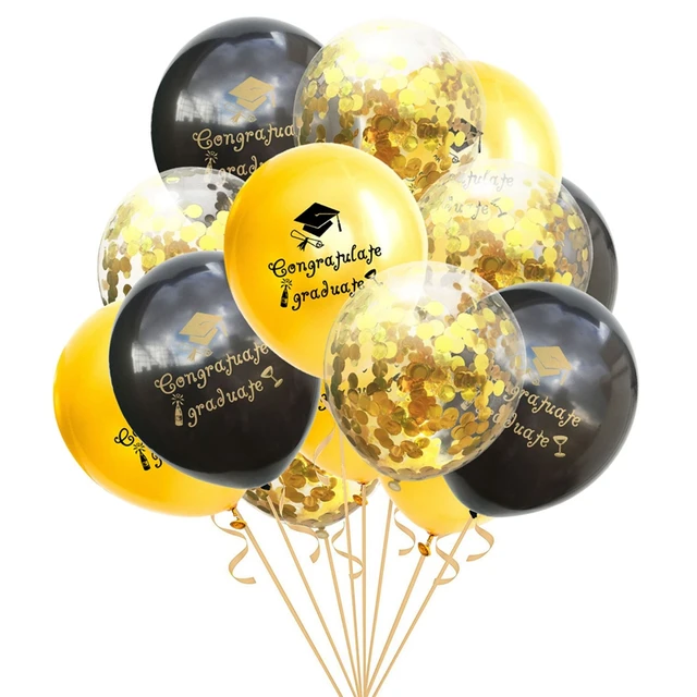 1-15pcs Graduation Balloons Gold Silver Black Latex Balloon Confetti Ballons 2022 Congratulation Grad Party Decoration Supplies S03-15pcs