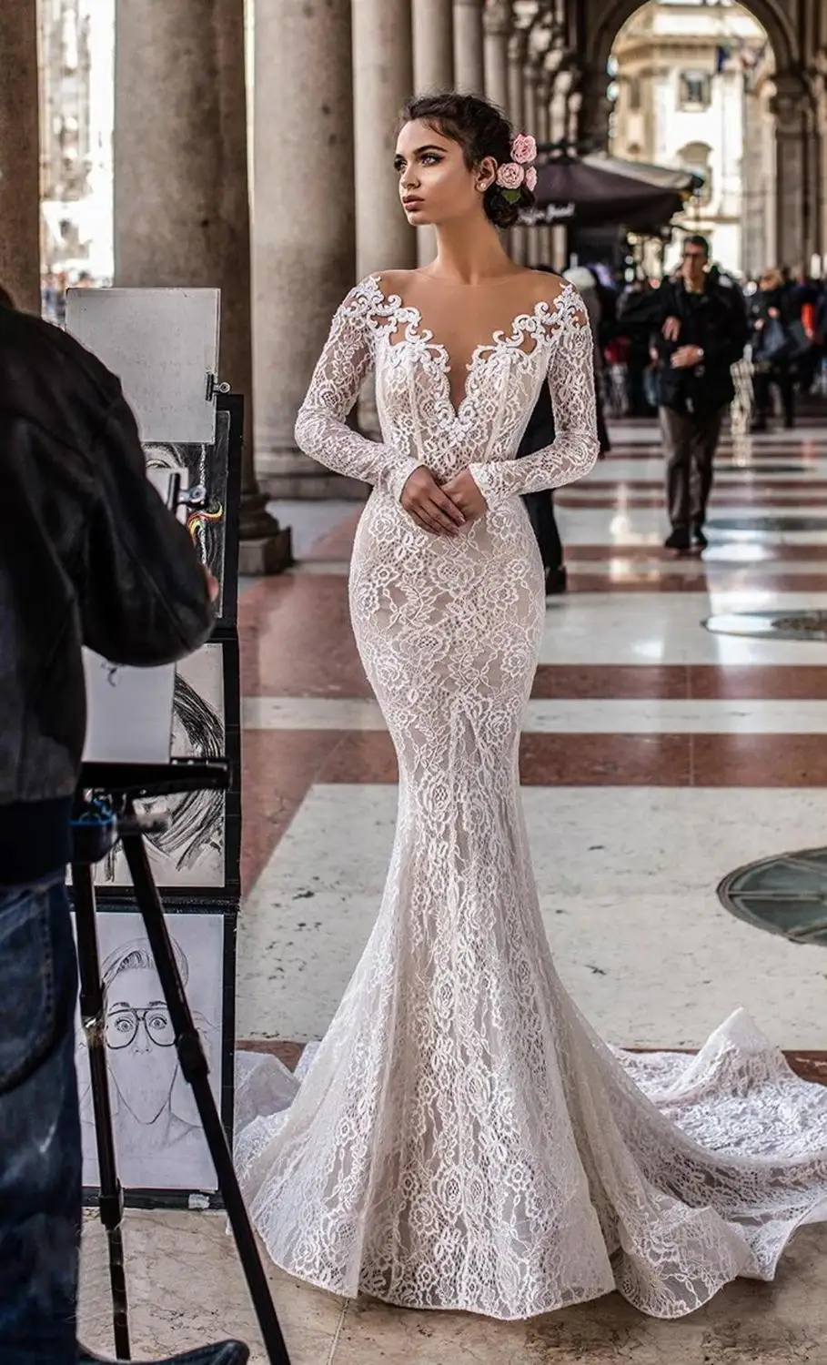 Robe de mariee Новое поступление пляжное свадебное платье русалки с открытой спиной кружевное свадебное платье с длинным рукавом Vestige De Noiva