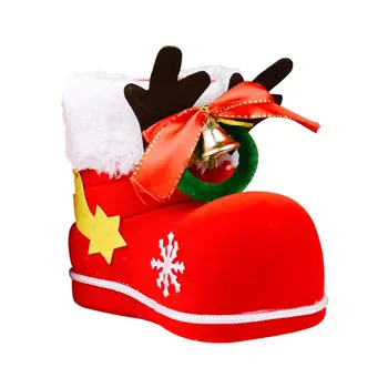 

Hot-Selling Christmas Decorations Antlers Bells Flocking Boots Childrens Kid Gifts Candy Boots Xmas New Year Candy Box