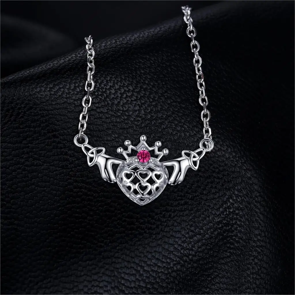 Кельтский Клэдда создан рубиновое ожерелье с подвеской 925 драгоценные камни из стерлингового серебра яркий Чокер-цепочка Цепочк