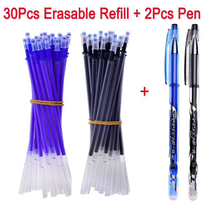 

30+2 Pcs/Set Office Erasable Refill Rod Magic Erasable Pen Refill 0.5mm Blue Black Gel Pen Refill Stationery Writing Tools