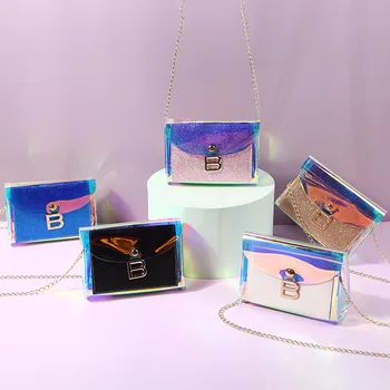 

Luxury Designer Women Shoulder Bags 2020 New Laser B Buckle Chain Small Square Bag PVC Mobile Phone Coin Purse Messenger Bag