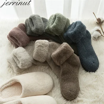 

Winter Warm Socks Women Thermal Wool Socks new Fluffy Fuzzy Cashmere Snow Cotton Sock Black Terry Sleeping Sock Jerrinut 1Pair