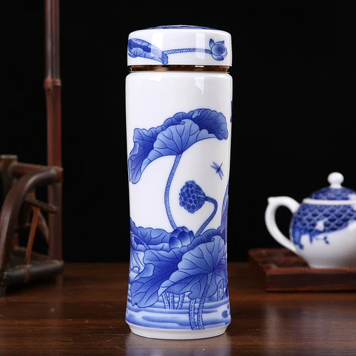 A Style Двухстенная Керамическая бутылка для воды Jingdezhen высококачественные бутылки для воды прямые чашки для кофейные чашки для поездок посуда для напитков гидро колба - Цвет: A Style